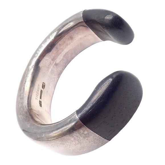 Vintage Tiffany & Co Sterling Silver Andreas Mikkelson Ebony Wood Cuff Bracelet - Picture 7 of 8